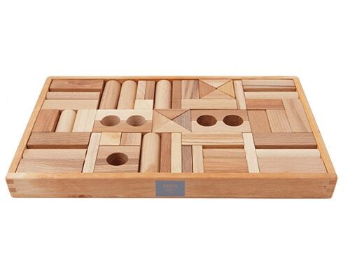Natuurlijke houten blokken in bak 54 stuks kind 1-3 jaar