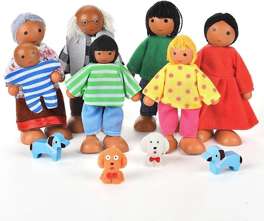 Houten poppen familie speelset voor tray