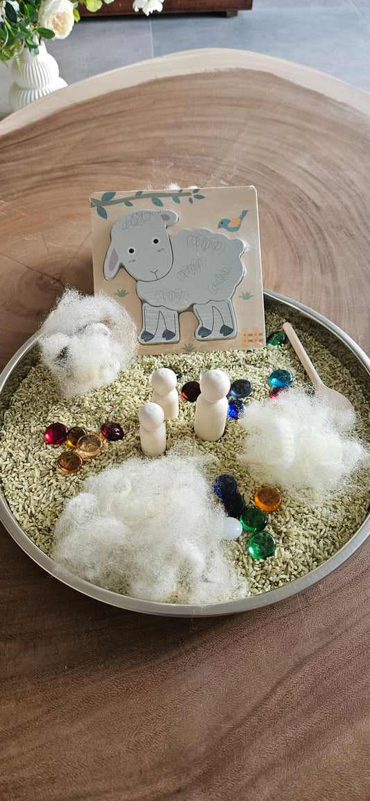 Voel en sorteer bakje met echte schapenwol 20 gram-loose parts