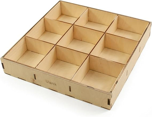 Grote Montessori sorteerbak met 9 vakken-loose parts